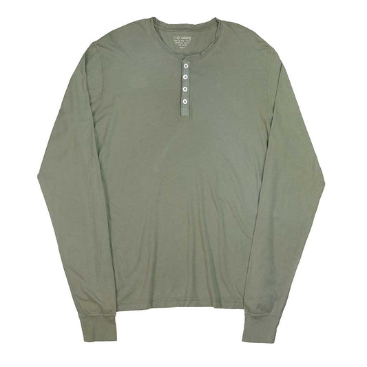 Long Sleeve Cotton Banded Henley - Dark Celadon