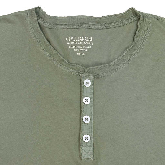 Long Sleeve Cotton Banded Henley - Dark Celadon
