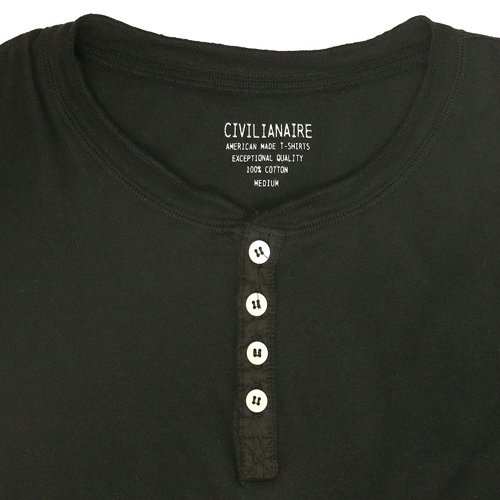 Long Sleeve Cotton Banded Henley - Black