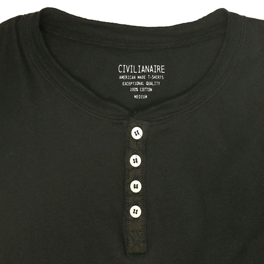 Long Sleeve Cotton Banded Henley - Black