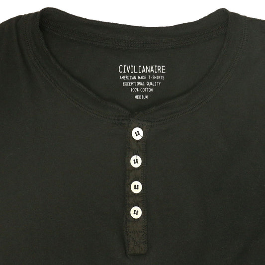 Long Sleeve Cotton Banded Henley - Black