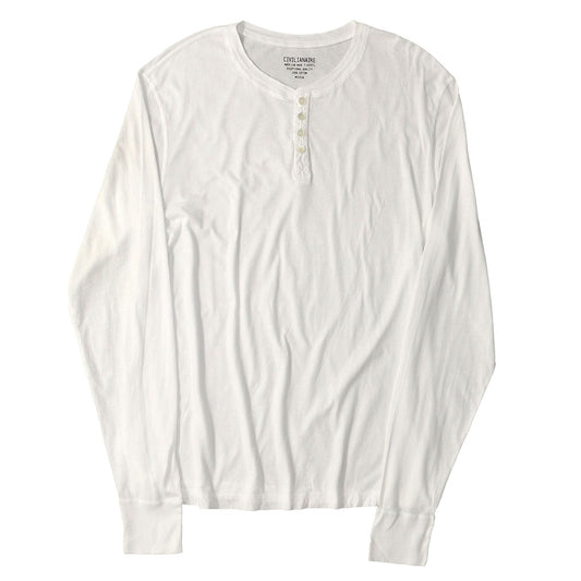 Long Sleeve Cotton Banded Henley - Optic White