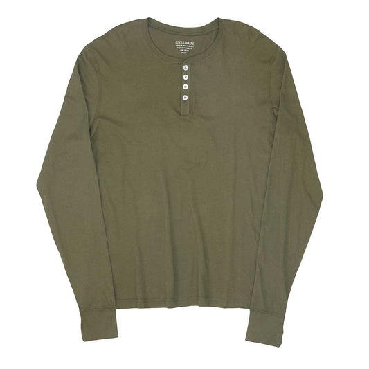 Long Sleeve Cotton Banded Henley - Elmwood