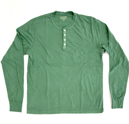 Long Sleeve Banded Henley - Cotton - SAGE LEAVES