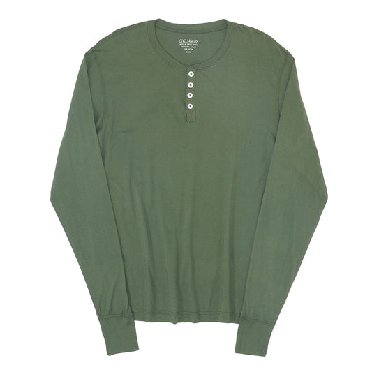 Long Sleeve Cotton Banded Henley - Old Olive