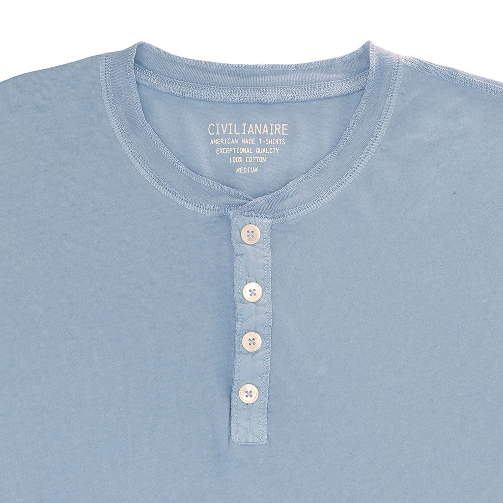 Long Sleeve Cotton Banded Henley - Pond Blue