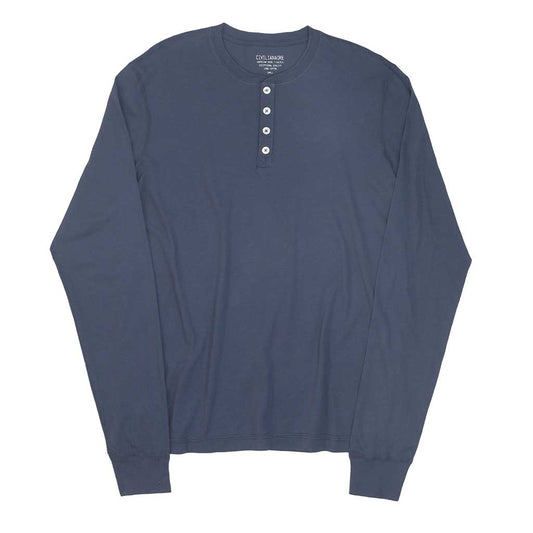 Long Sleeve Cotton Banded Henley - Dark Slate Blue