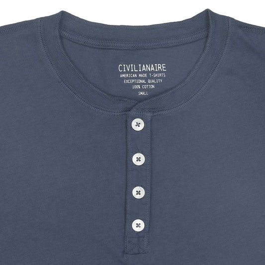 Long Sleeve Cotton Banded Henley - Dark Slate Blue