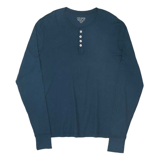 Long Sleeve Cotton Banded Henley - SF Blue