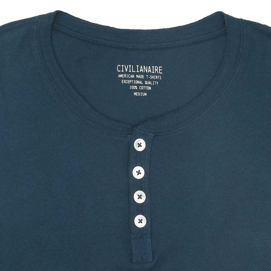 Long Sleeve Cotton Banded Henley - SF Blue