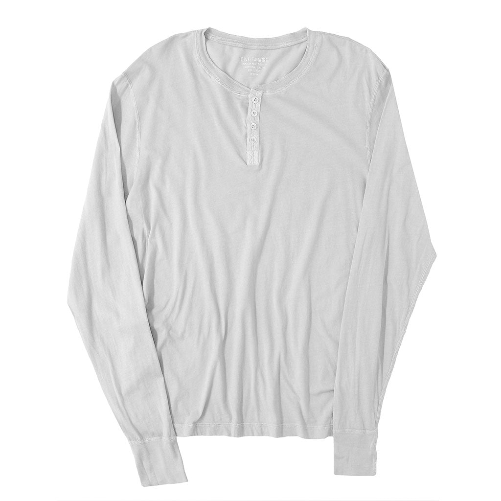 Long Sleeve Cotton Banded Henley - Frost