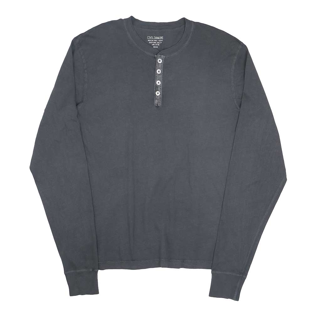 Long Sleeve Cotton Banded Henley - Pigment Dyed Black