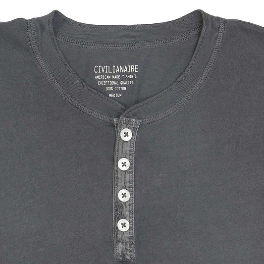 Long Sleeve Cotton Banded Henley - Pigment Dyed Black