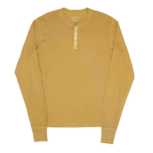 Long Sleeve Cotton Banded Henley - Pigment Dyed Gold