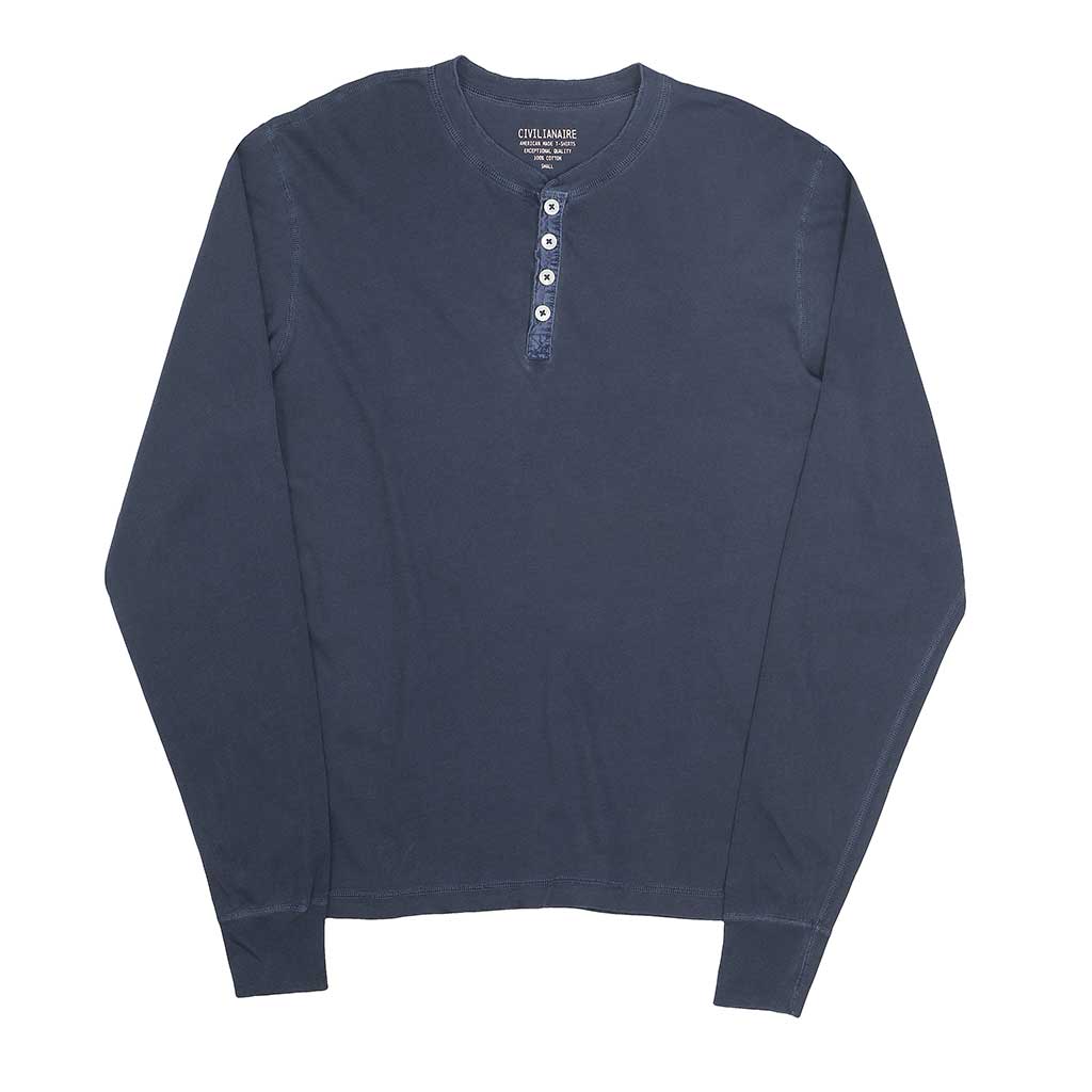 Long Sleeve Cotton Banded Henley - Pigment Dyed Navy
