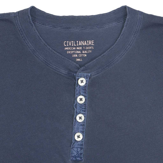 Long Sleeve Cotton Banded Henley - Pigment Dyed Navy