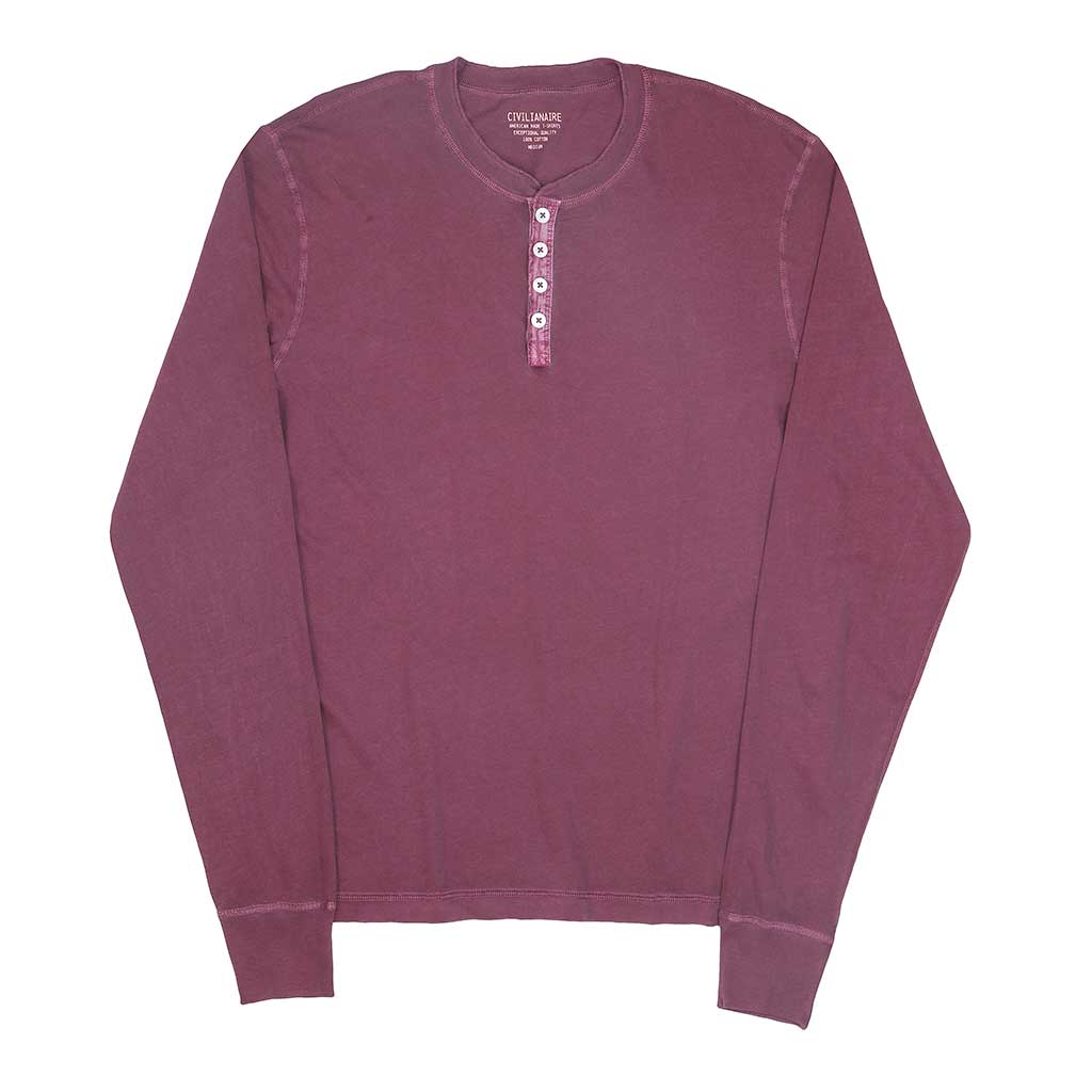 Long Sleeve Cotton Banded Henley - Pigment Dyed Red