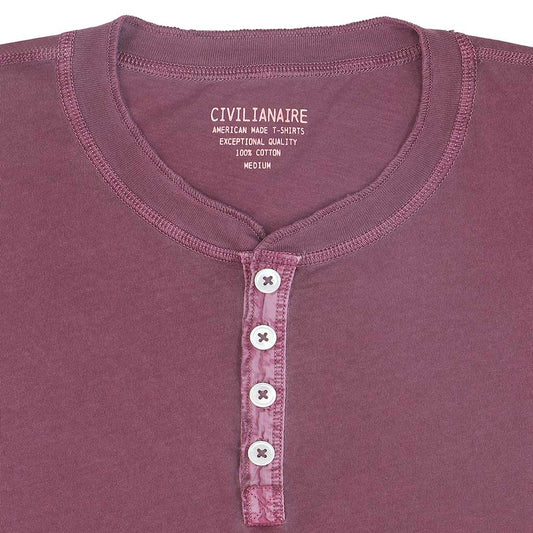 Long Sleeve Cotton Banded Henley - Pigment Dyed Red