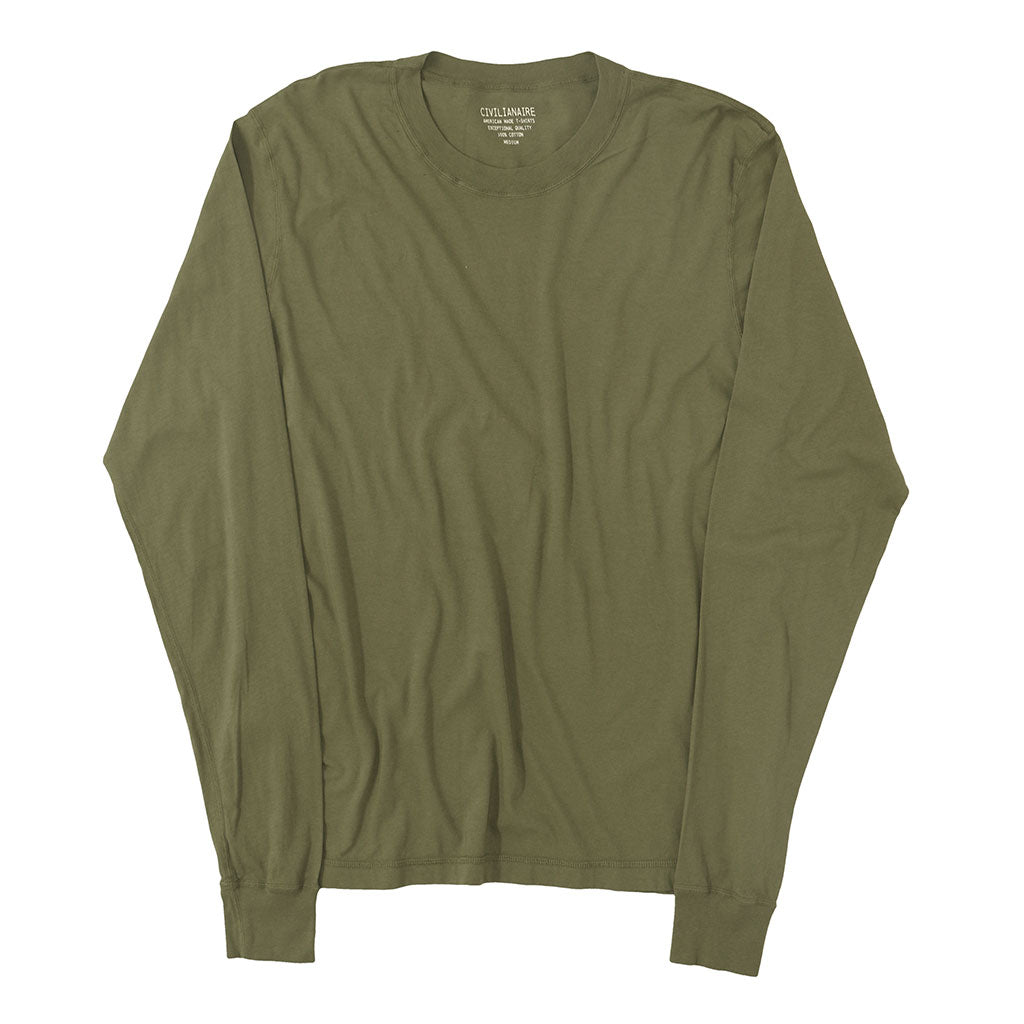 Long Sleeve Crew Neck Cotton Tee - Olive Green #3091