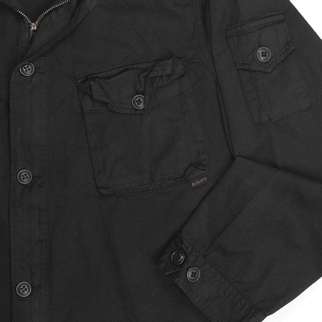 Men's 3 Pocket Herringbone Cotton Officer Jacket - Black