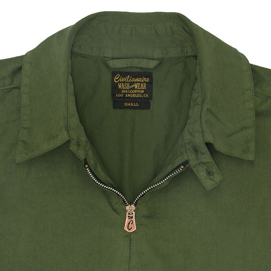 Zip Front 2 Pocket Cotton Herringbone Cliff Jacket - Old Olive