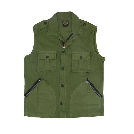 4 Pocket Twill Cotton Officer Zip Vest - Old Olive