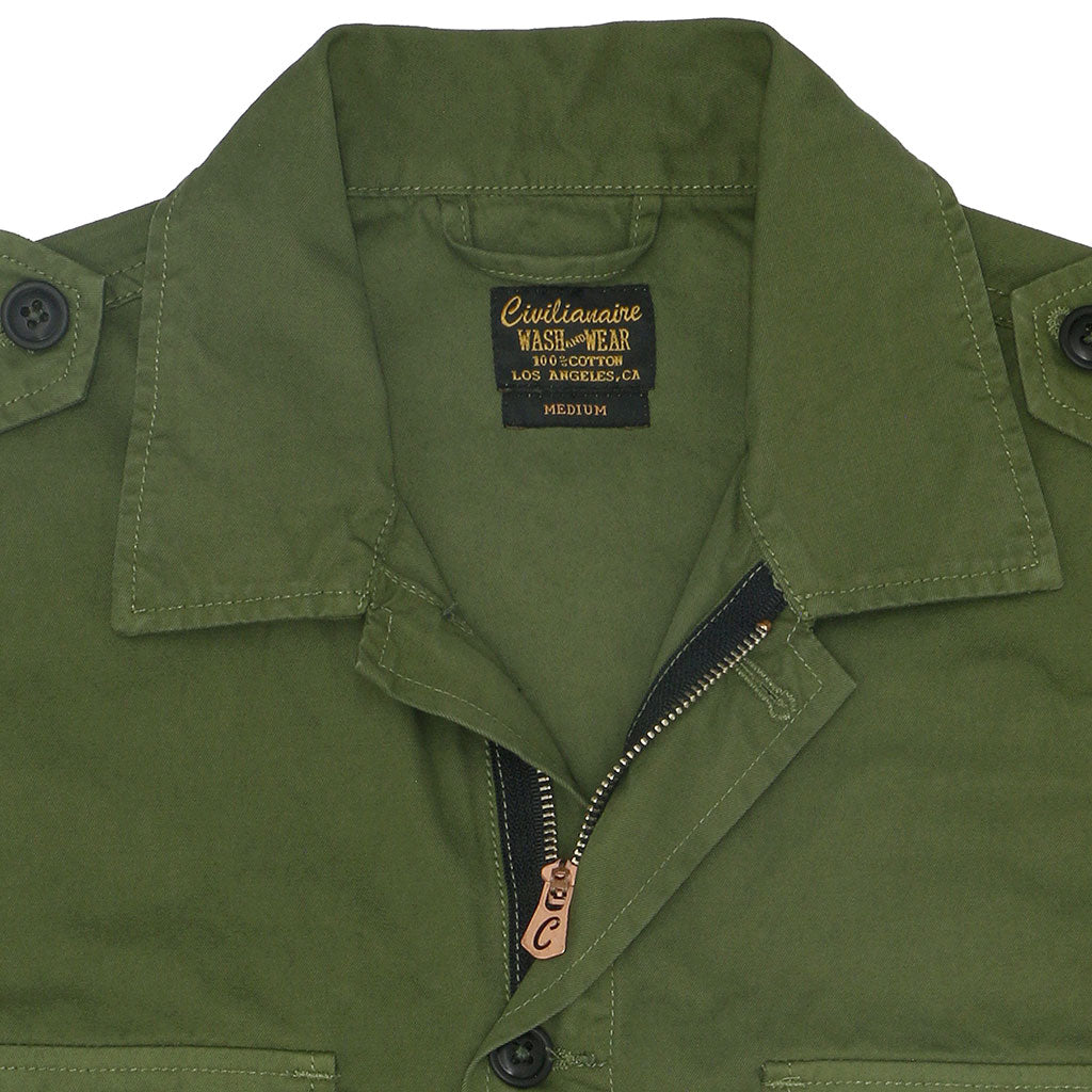 4 Pocket Twill Cotton Officer Zip Vest - Old Olive