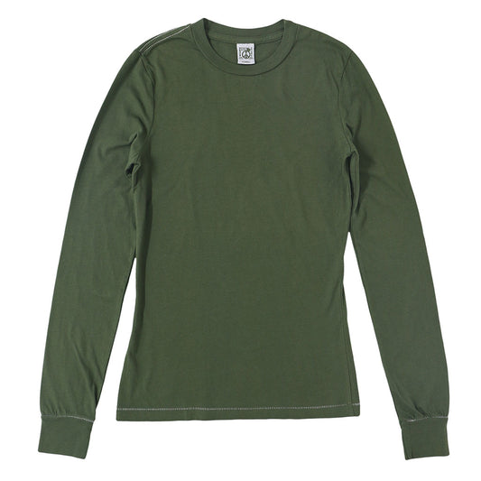 "Peace Store" Long Sleeve Cotton Banded Crew Neck - Old Olive