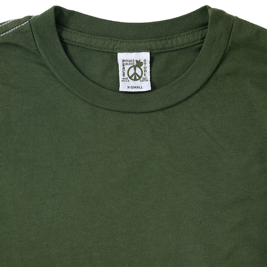 "Peace Store" Long Sleeve Cotton Banded Crew Neck - Old Olive