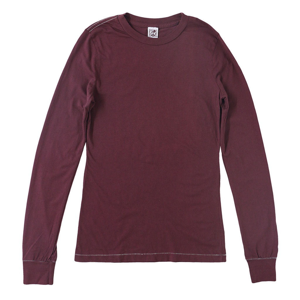 Peace Store Long Sleeve Cotton Banded Crew Neck - Cranberry