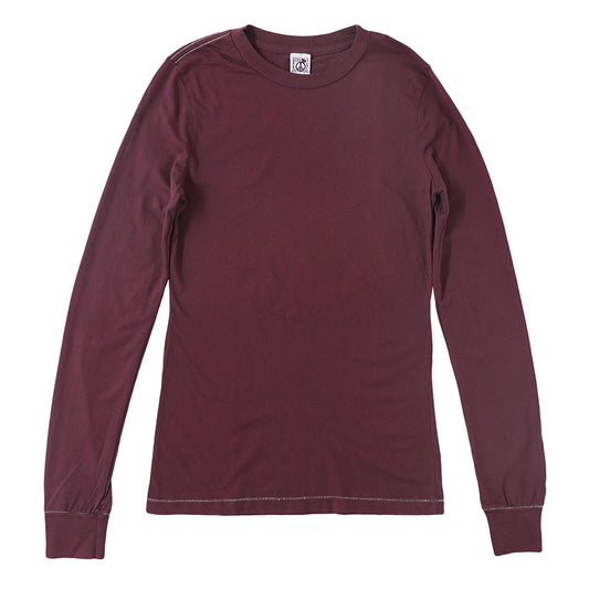 "Peace Store" Long Sleeve Cotton Banded Crew Neck - Cranberry