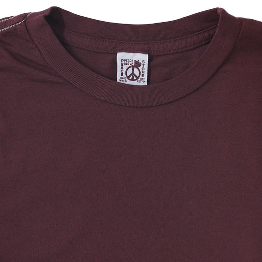 "Peace Store" Long Sleeve Cotton Banded Crew Neck - Cranberry