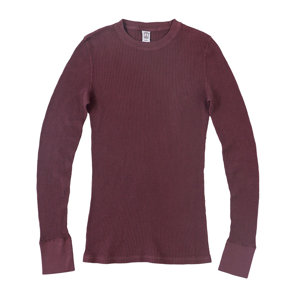 Peace Store Long Sleeve Thermal Cotton Banded Crew Neck - Cranberry
