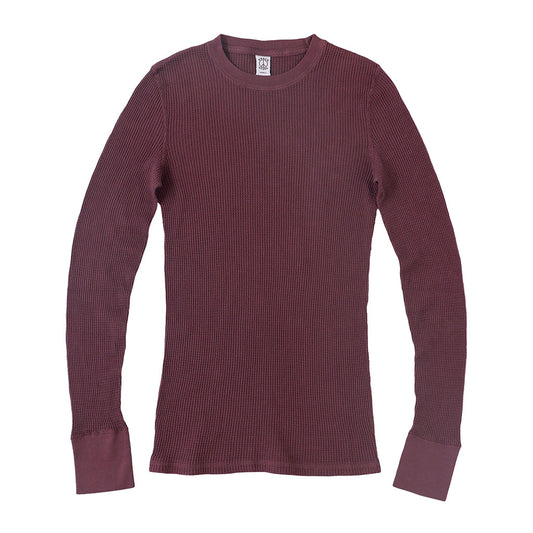 "Peace Store" Long Sleeve Thermal Cotton Banded Crew Neck - Cranberry
