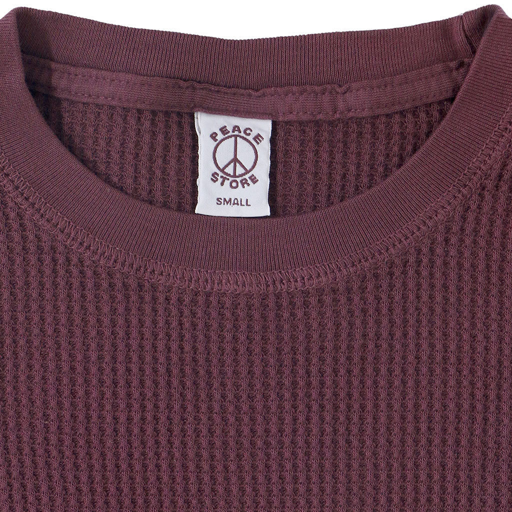 Peace Store Long Sleeve Thermal Cotton Banded Crew Neck - Cranberry