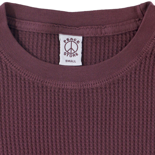 "Peace Store" Long Sleeve Thermal Cotton Banded Crew Neck - Cranberry