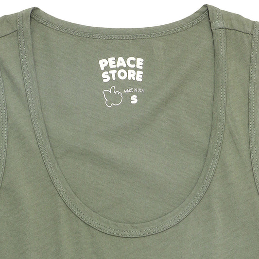 "Peace Store" Cotton Tank Top - Celadon