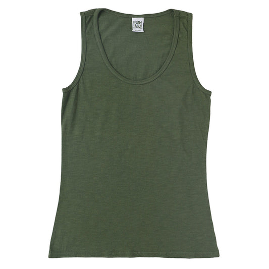 "Peace Store" Cotton Tank Top - Old Olive