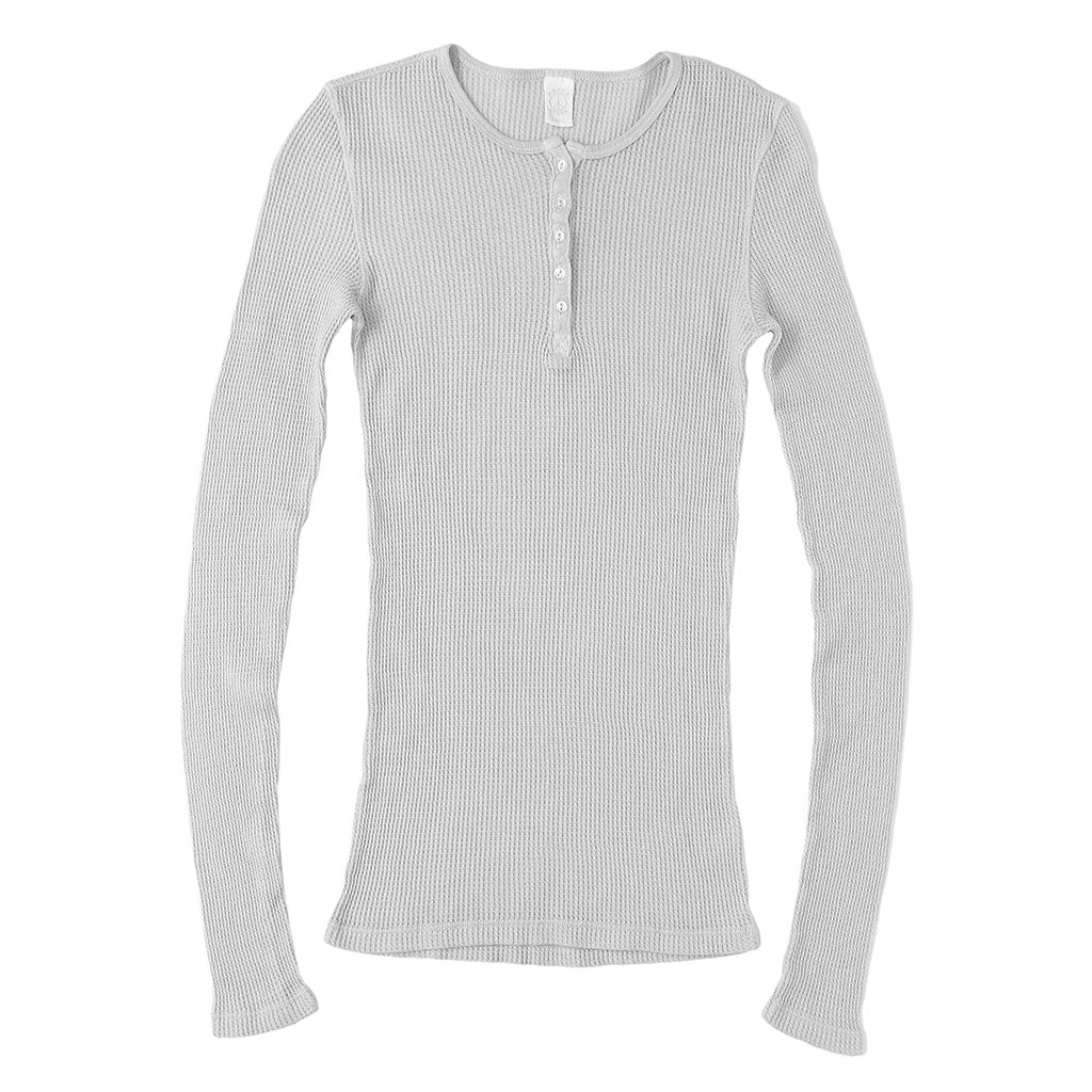 Peace Store Long Sleeve Thermal Cotton Banded Henley - Frost