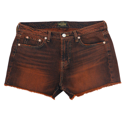 12.4 oz Denim Shorty Shorts - Orange on Denim