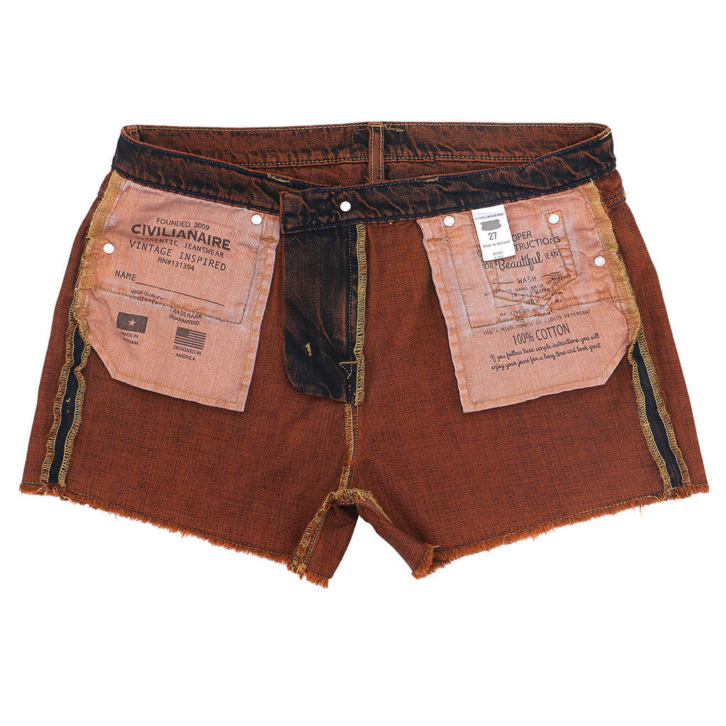 12.4 oz Denim Shorty Shorts - Orange on Denim