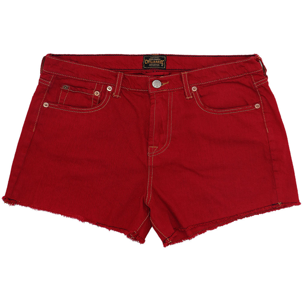 12.4 oz Denim Shorty Shorts - Red on Denim