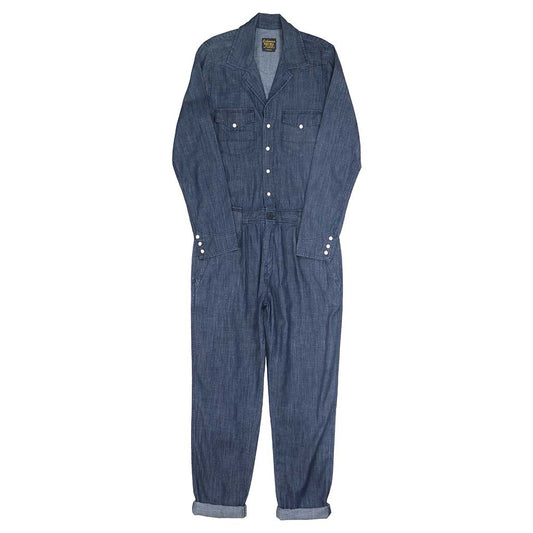 6.5oz. Lightweight Indigo Denim Western Jumpsuit - Dark. Stone Wash