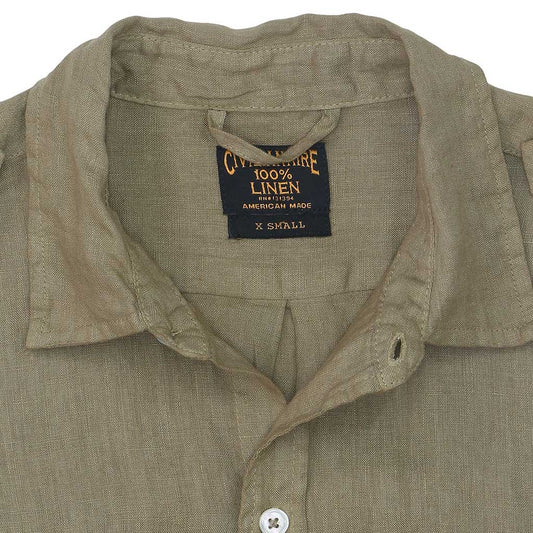 Long Sleeve Officer Linen Shirt Dress - New Khaki