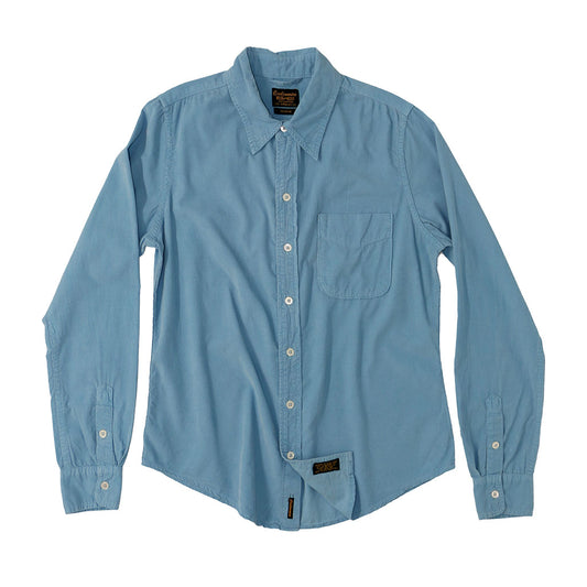 Long Sleeve Light Weight Corduroy Women's Single Pocket Shirt - Simple Blue #4314