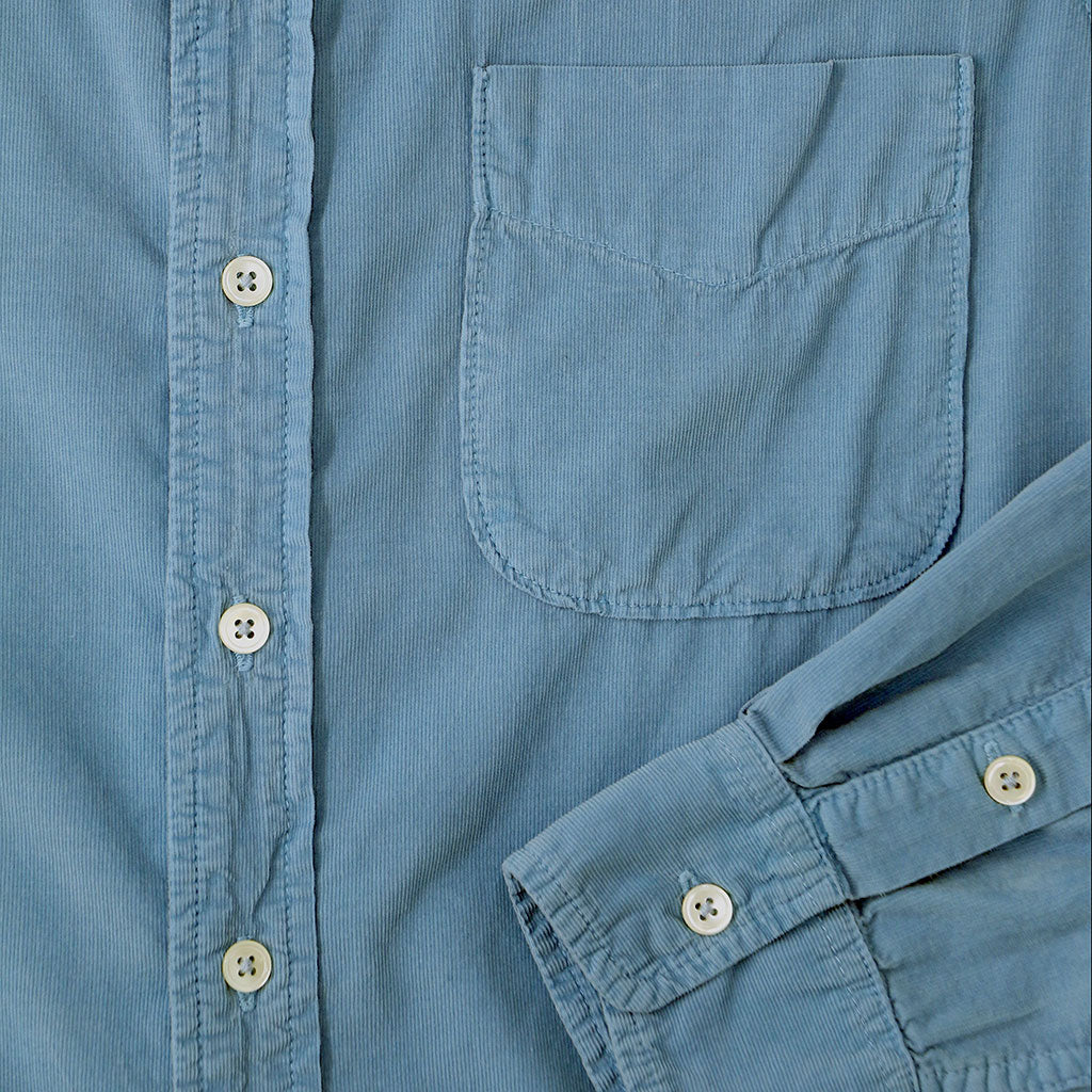 Long Sleeve Light Weight Corduroy Women's Single Pocket Shirt - Simple Blue #4314