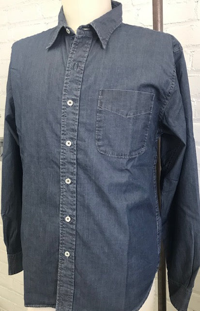 Long Sleeve 1 Pocket Shirt 4 oz. Denim - SF01  Dark Vintage  Stone Wash