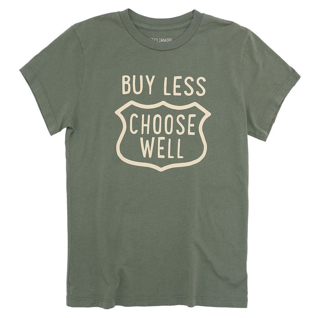 "BUY LESS CHOOSE WELL" Women's Crew Neck Short Sleeve Tee - Soft Olive