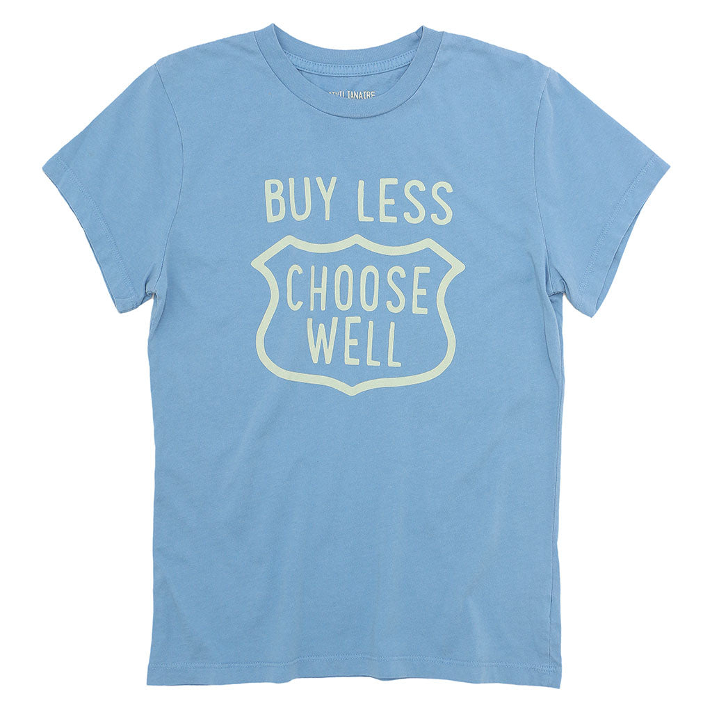 "BUY LESS CHOOSE WELL" Women's Crew Neck Short Sleeve Tee - Simple Blue