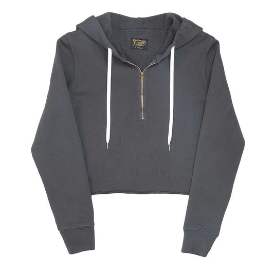 Long Sleeve 8" Half Zip-Front Cropped Fleece Hoodie - Forged Iron
